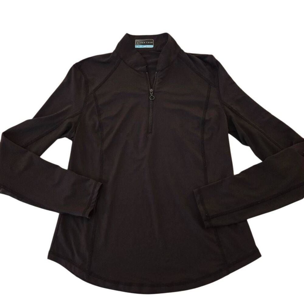 PGA Tour Womens Quarter Zip Long Sleeve Athletic Golf Shirt Top Black Size Small